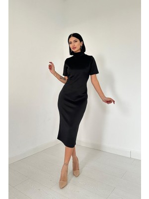 Aesco Siyah Balıkçı Yaka Elbise