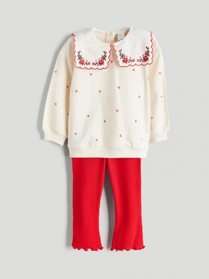 Lcw Baby Ekru Bebe Yaka Kız Bebek Sweatshirt ve Tayt 2'li