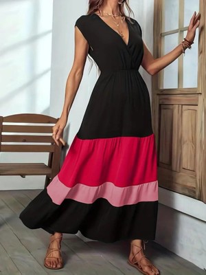 Aesco Kadın Kısa Kollu Kruvaze Yakalı Çok Renkli Aerobin Elbise