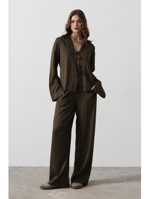 Aesco Önden Biyeli Bluz ve Pantolon Takım - Haki