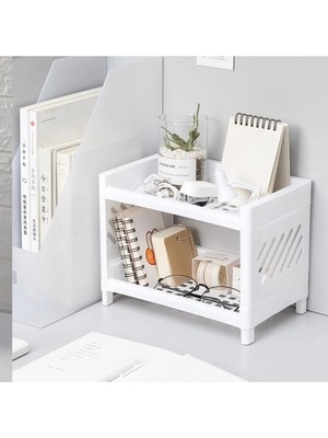 Beyaz Masa Organizer - 2 Katlı (Ayarlanabilir) Plastik Raf