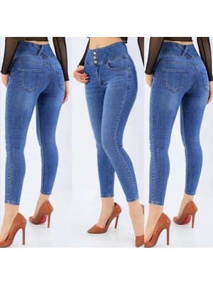 Aesco Yüksek Bel Likralı Jean Pantolon 90 cm