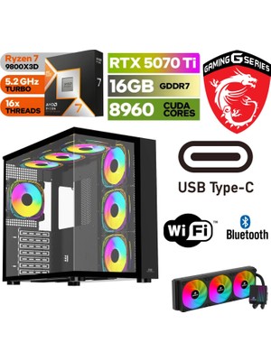 MSI Gaming Pc Ddr5 – Rtx 5070Tİ 16GB – Ryzen 7 9800X3D – 32GB – 64GB Ddr5 Ram – 1 Tb M.2 SSD – Windows 11 Pro – Sıvı Sogutmalı Masaüstü Bilgisayar