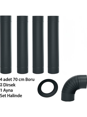 Siyah Mat Soba Borusu -Dirsek Mat Siyah Soba Borusu Mat Dirsek 4 Adet Boru 2 Dirsek