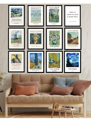 Dekorize Mdf Tablo Seti 12 Parça 3 mm - Van Gogh Salon Oturma Yatak Odası Için Duvar Dekoru 13 x 17
