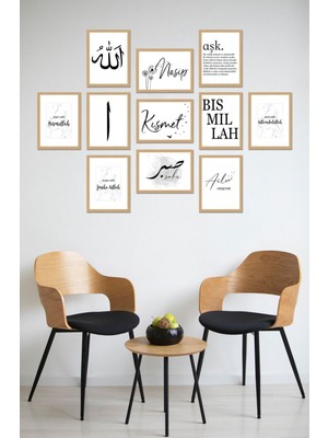 Notpa Dekorize Mdf 11 Parça 3 mm Çerçeve Görünümlü Salon ve Oda Için Tablo Seti Islami 6 21 x 30