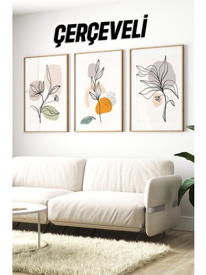 Dekorize Mdf Tablo Seti 3 Parça 3 mm -Çerçeveli Tablo Seti Salon Oturma Odası Için Duvar Dekoru 3033 23 x 32