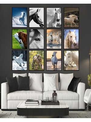 Dekorize Mdf Tablo Seti 12 Parça 3 mm - Atlar Salon Oturma Yatak Odası Için Duvar Dekoru