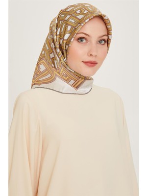 Armine Klasik Desenli Twill Saf Ipek Eşarp 9213D 05