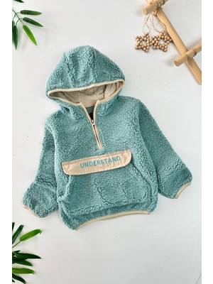 Miniğimin Cicileri Kanguru Cep Detaylı Kapüşonlu Unisex Çocuk polar sweat - Yeşil