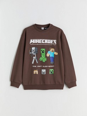 Lcw Kids Kahverengi Bisiklet Yaka Minecraft Baskılı Erkek Çocuk Sweatshirt