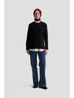 Armine Örgü Desenli Kazak 25KD7004 Siyah
