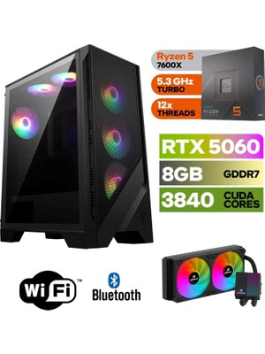 Şafak-Gaming Pc Ddr5-Rtx 5060 8gb -Ryzen 5 7600X – 32 GB Ddr5 Ram –  1 Tb M.2 SSD 5000 4000 – 240MM Sıvı Sogutma -Windows 11 Pro-