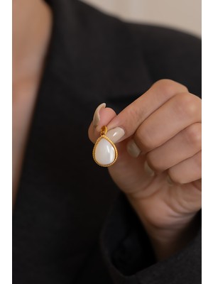 Bayar Gold 14 Ayar Altın Damla Model Sedef Taşlı Kolye Ucu