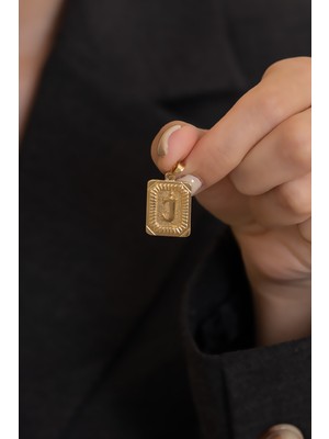 Bayar Gold 14 Ayar Altın Kare Vintage J Harf Kolye Ucu