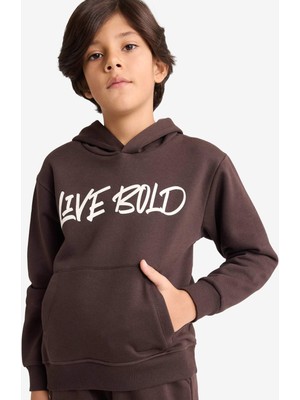 DeFacto Erkek Çocuk Kapüşonlu Baskılı İçi Yumuşak Tüylü Sweatshirt E9598A825AU