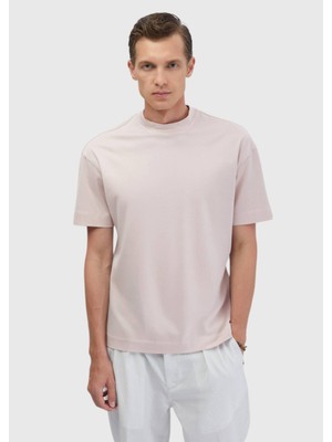 Pembe Düz Bisiklet Yaka %100 Pamuk T-Shirt