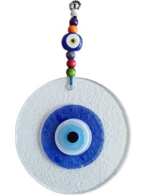 Mavi Nazar Boncuklu El Yapımı Şeffaf Cam Duvar Süsü