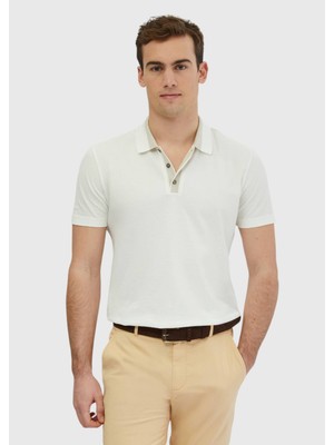 Ekru Düz Polo Yaka %100 Pamuk T-Shirt