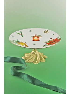 Christmas Candle Gold Metal Ayaklı Tabak