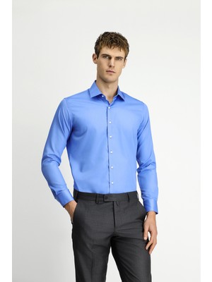 Kiğılı Uzun Kol Slim Fit Dar Kesim Pamuklu Non Iron Ütü Gerektirmeyen Saten Klasik Gömlek