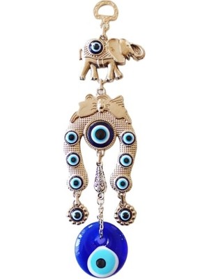 Kurdeleli Nazar Boncuklu  Filli Nallı Gümüş Kaplama Duvar Süsü