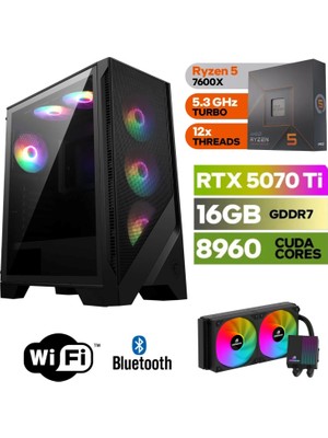 Şafak-Gaming Pc Ddr5-Rtx 5070Tİ 12GB -Ryzen 5 7600X – 32 GB Ddr5 Ram –  1 Tb M.2 SSD 5000 4000 – 240MM Sıvı Sogutma -Windows 11 Pro-
