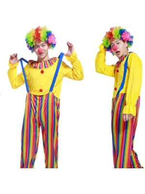Palyaço Kostümü Tulum ve Peruk - Standart Beden - Doğum Günü - Clown, Costplay