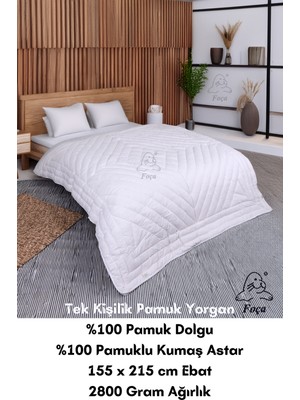 %100 Doğal Pamuk Dolgulu Beyaz Renkli Tek Kişilik Pamuk Yorgan (155 x 215 Cm)
