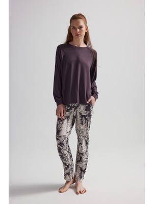 Kadın Modal Iki Iplik Uzun Reglan Kollu Pijama Takımı