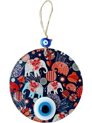 Nazar Boncuklu Fil Desenli Duvar Süsü Füzyon Cam Filli Duvar Dekoru