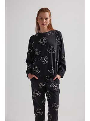 Kadın Pamuklu Reglan Uzun Kollu Pijama Üstü