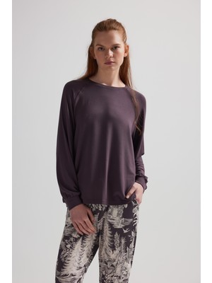 Kadın Modal Iki Iplik Uzun Reglan Kollu Pijama Üstü