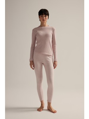 Kadın Pamuklu Örme Uzun Kollu T-Shirt Taytlı Takım