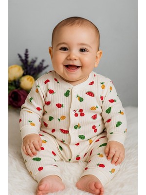 Tuem Baby Tuembaby %100 Pamuk Meyve Baskılı Uzun Kollu Çıtçıtlı Unisex Bebek Tulum