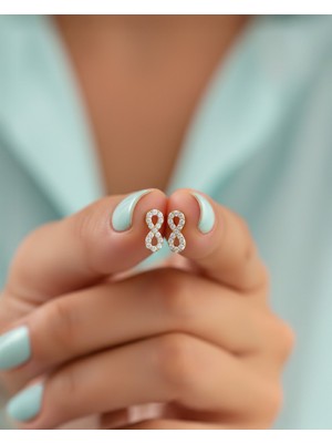 Minik Taşlı Sonsuzluk 14 Ayar Altın Küpe