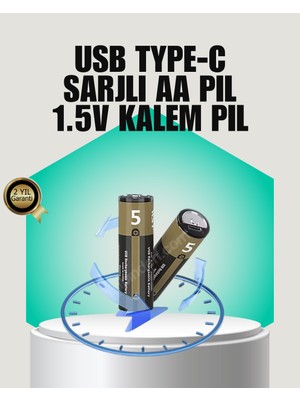 1.5V Aa Şarjlı Lityum Pil | 1000+ Kez Şarj Edilebilir | Hızlı Type-C Şarj (2 Adet)