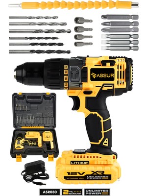 Assur 12V Metal Şanzıman Çift Akülü Bakır Sargı Akülü Vidalama Şarjlı Matkap