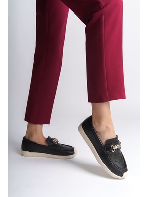 Lıly Bağcıksız Ortopedik Rahat Taban Çiçek Desenli Kadın Babet Ayakkabı  Ckt - Siyah