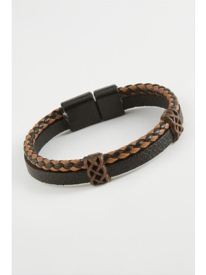 Depomix Mıknatıslı  Deri Bileklik-Kahverengi