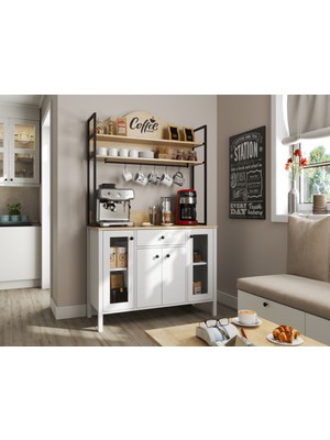 Hunerika Salva 4 Kapaklı1 Çekmeceli Kahve Dolabı-Wood Beyaz-Minifiks Bağlantılı