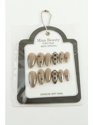 Depomix Desenli Mina Beauty Kedi Gözü Takma Tırnak-Pembe