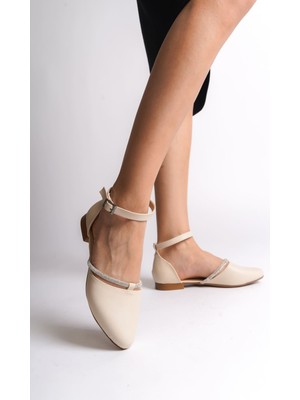 Monıca Tokalı Ortopedik Rahat Taban Taş Detaylı Kadın Babet Ayakkabı  Ckt - Krem