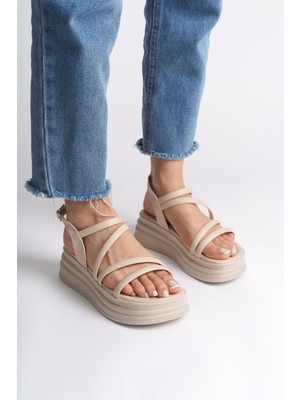 Natalıe Ince Tokalı Şerit Detaylı Ortopedik Taban Kadın Sandalet  Ckt - Krem