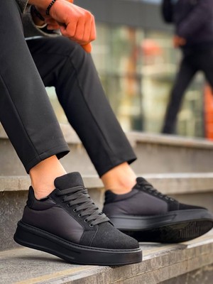 KB-046 Kuback Siyah Paraşüt Siyah Yüksek Taban Günlük Spor Ayakkabı