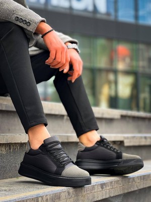 KB-X46 Kuback Siyah Gri Yüksek Siyah Taban Günlük Spor Ayakkabı