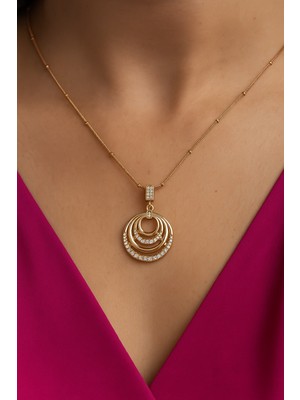 316L Çelik Kararma Yapmaz Zirkon Taşlı Altın Kaplama 4 Halkalı Kolye