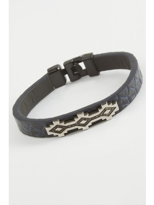 Depomix Şerit Desenli Kaliteli Suni Deri Bileklik-Lacivert