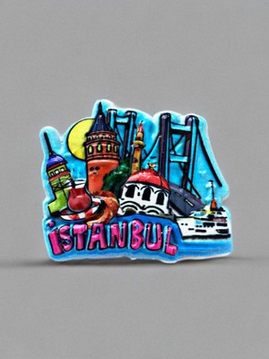 Istanbul Temalı Kabartma Polyester Magnet 7,5cm x 6,5cm. Mavi