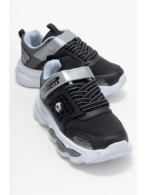 Bağcıklı Cırtlı Çocuk Spor Ayakkabı; Siyah Füme